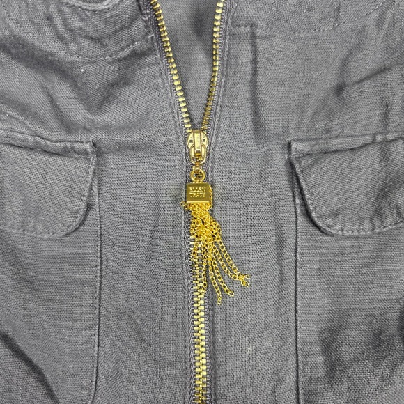 Ellen Tracy Blouse Women S Gray 3/4 Sleeve Zip Front Tassel Solid Gray Blouse - Picture 7 of 9